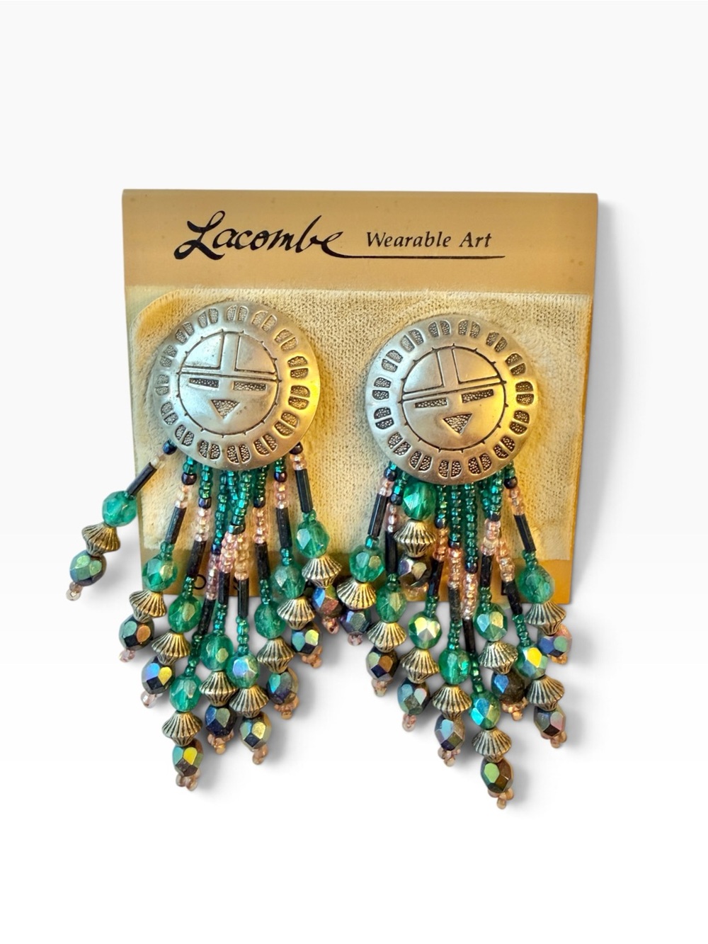 Vintage 1980s Lacombe Wearable Art Earrings NOS Nordstrom Southwestern Beaded